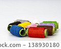 Assorted Colorful Thread Spools with Bright Green Bands - Professional Sewing and Craft Supplies 138930180