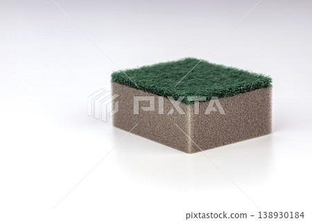 Dual-Sided Kitchen Sponge with Abrasive Green Scrubber Top and Soft Tan Foam Base 138930184