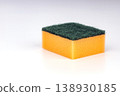 Dual-Sided Kitchen Sponge with Abrasive Green Scrubber and Yellow Foam Base for Effective Cleaning 138930185
