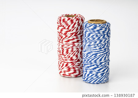 Red and Blue Striped Twine Spools - Decorative Craft String Rolls for Gift Wrapping and DIY Projects Red and Blue Striped Twine Spools - Decorative Craft String Rolls for Gift Wrapping and DIY Projects 138930187