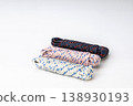 Set of Three Coiled Utility Ropes with Colored Tracer Strands Isolated on White 138930193