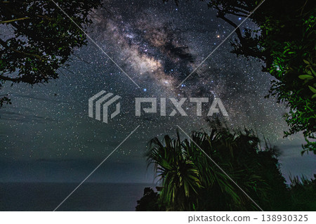 The Milky Way and the twinkling stars illuminate the night sky of the tropics. The Milky Way and the twinkling stars illuminate the night sky of the tropics. 138930325