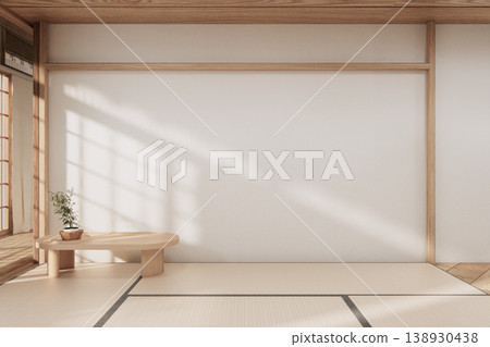 Modern japandi style with floor tatami japanese on white room bright minimal. 3D rendering 138930438
