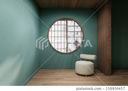 Clean modern japandi - Room empty mint wall on wood floor Mockup living room minimalist.3D rendering 138930457