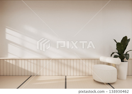 Modern room interior wabisabi style mint Armchair onEmpty room wabi sabi style. 3D illustration rendering Modern room interior wabisabi style mint Armchair onEmpty room wabi sabi style. 3D illustration rendering 138930462