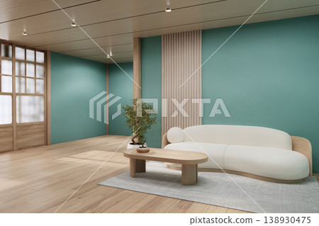 Living room interior ,Wooden floor on mint wall and decoration empty room modern design.3D rendering Living room interior ,Wooden floor on mint wall and decoration empty room modern design.3D rendering 138930475