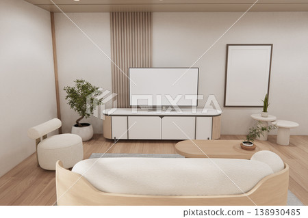 Mockup cabinet in japandi modern empty white room japanese minimal designs, 3d rendering Mockup cabinet in japandi modern empty white room japanese minimal designs, 3d rendering 138930485