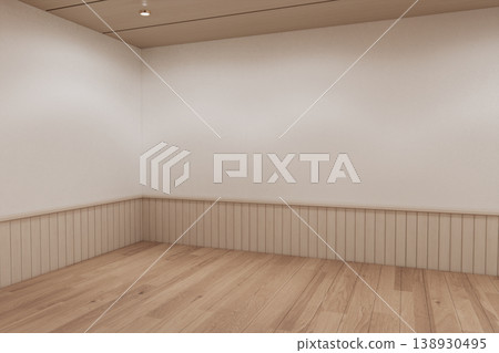 Clean modern japandi - Room empty white wall on wood floor Mockup living room minimalist.3D rendering 138930495