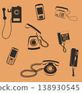 Seamless texture of various phones and smartphones on an ocher background. Vector. 138930545