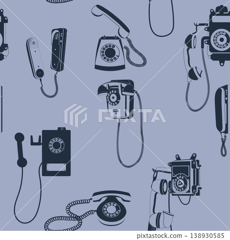 Seamless texture with vintage telephones. Vector. Seamless texture with vintage telephones. Vector. 138930585