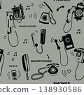Seamless texture with old telephones and handsets. Vector. 138930586