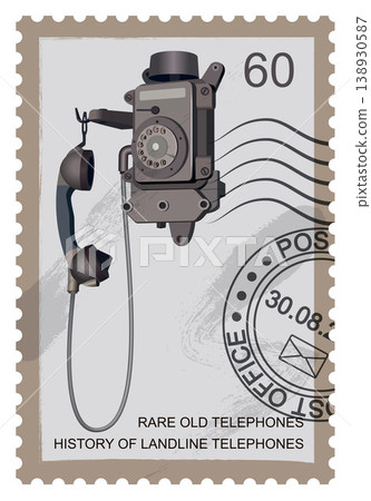Postage stamp with an old telephone. Vector. Postage stamp with an old telephone. Vector. 138930587