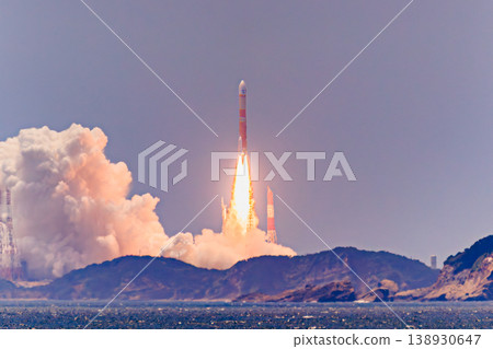H-III rocket launch scene, rising with flames. H-III rocket launch scene, rising with flames. 138930647
