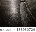夜間雨水浸濕的瀝青路面紋理以及路面上的光線 138930729