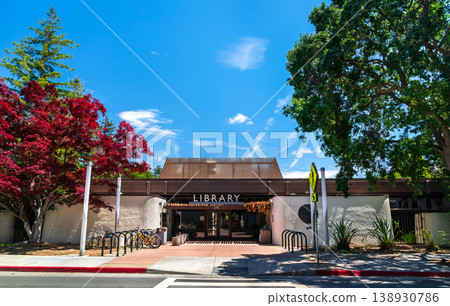 Exterior of the Palo Alto City Library Downtown Branch in California 138930786
