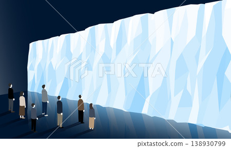 那些來自冰河時期、正在找工作的中老年人抬頭望著高聳的冰牆。 138930799