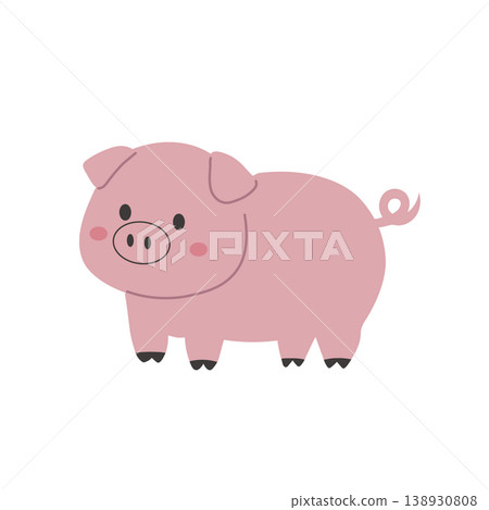 簡單可愛的豬插圖，圖標，豬 138930808