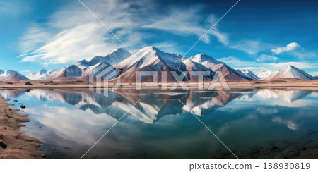 beautiful mountain lake with clear water on sunny day 138930819