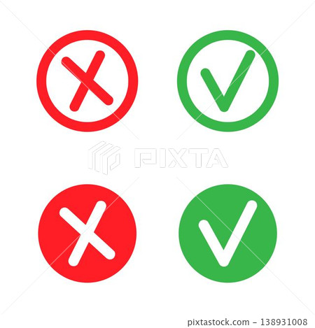 Checkmark and x mark icon for apps and websites. 138931008