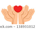 Family Day. Hands of a father, mother, and child hold a red heart on a white background. 138931012
