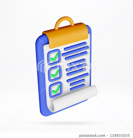 3d checklist icon on clipboard. 3d checklist icon on clipboard. 138931035