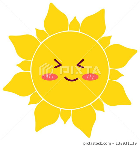 Cute laughing sun character with blushing cheeks, ideal for fun stickers, kids illustrations, emotion sets and cheerful summer designs 138931139