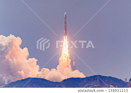 The H-III rocket takes off into the sky, spewing flames. The H-III rocket takes off into the sky, spewing flames. 138931213