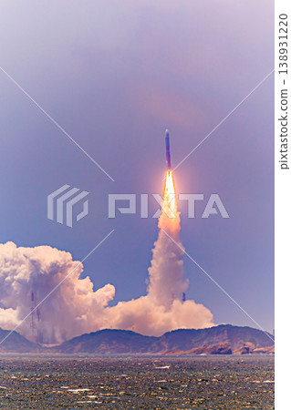 The dynamic moment of a rocket launch, symbolizing Japan's space development. The dynamic moment of a rocket launch, symbolizing Japan's space development. 138931220