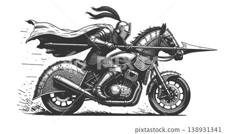 Knight Riding Motorcycle with Lance Motion vector 138931341