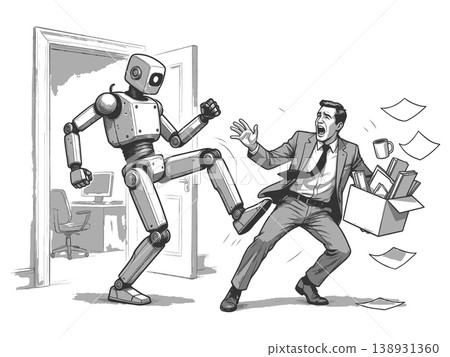 Robot Replacing Worker in Office Job Scene vector 138931360