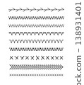 Geometric embroidery borders with decorative sewing patterns. Vector textile dividers featuring cross-stitch motifs, black thread elements, and seamless design edges for creative applications 138931401