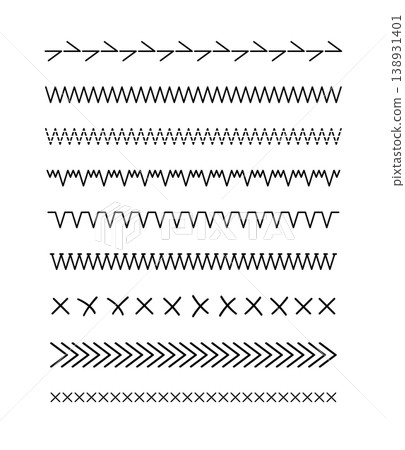 Geometric embroidery borders with decorative sewing patterns. Vector textile dividers featuring cross-stitch motifs, black thread elements, and seamless design edges for creative applications Geometric embroidery borders with decorative sewing patterns. Vector textile dividers featuring cross-stitch motifs, black thread elements, and seamless design edges for creative applications 138931401