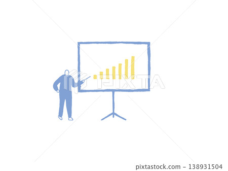 A hand-drawn illustration (blue and yellow) of a presenter standing and speaking on the left side of the screen. A hand-drawn illustration (blue and yellow) of a presenter standing and speaking on the left side of the screen. 138931504