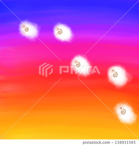 水彩風格的綿羊飛過日落餘暉——新年賀卡素材 水彩風格的綿羊飛過日落餘暉——新年賀卡素材 138931565