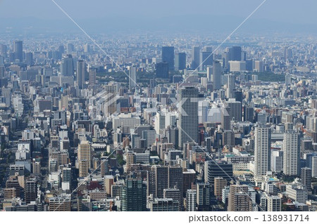 View of Uehonmachi, Kyobashi, and Osaka Castle from Abeno Harukas in Tennoji, Osaka. View of Uehonmachi, Kyobashi, and Osaka Castle from Abeno Harukas in Tennoji, Osaka. 138931714