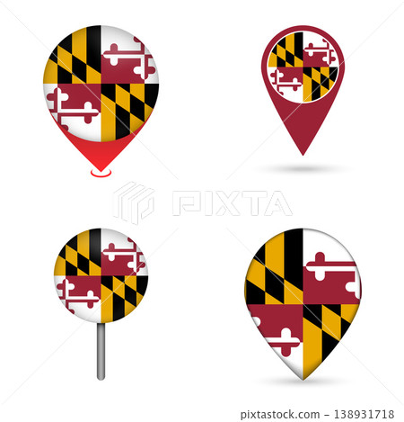 Maryland State Flag Map Pin Icons Set Collection Maryland State Flag Map Pin Icons Set Collection 138931718