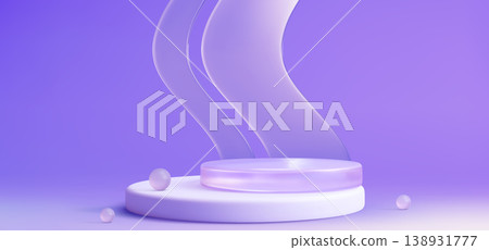 Transparent glass podium with wave design element Transparent glass podium with wave design element 138931777