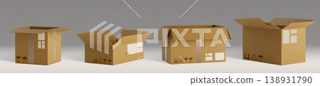 3D realistic open and closed cardboard box 3D realistic open and closed cardboard box 138931790