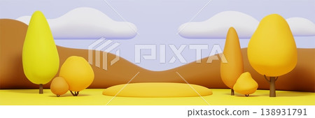 Cute 3D kids park background, yellow autumn hills Cute 3D kids park background, yellow autumn hills 138931791