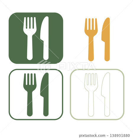 Four types of cutlery icons, vector designs, ranging from minimalist to decorative, suitable for food and beverage brands. Four types of cutlery icons, vector designs, ranging from minimalist to decorative, suitable for food and beverage brands. 138931880