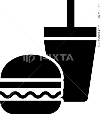 Food and drink icon: Hamburger and juice - monochrome illustration material Food and drink icon: Hamburger and juice - monochrome illustration material 138932052