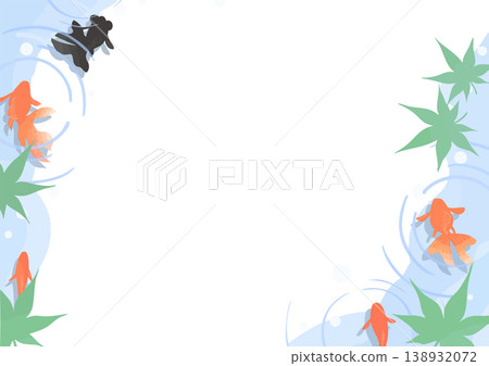 金魚邊框(藍色楓葉、波紋、陰影、橫向、透明背景) - 俯視圖,初夏日式風格向量素材,可用於印刷 金魚邊框(藍色楓葉、波紋、陰影、橫向、透明背景) - 俯視圖,初夏日式風格向量素材,可用於印刷 138932072