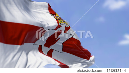 Close-up of Northern Ireland flag waving in the wind Close-up of Northern Ireland flag waving in the wind 138932144