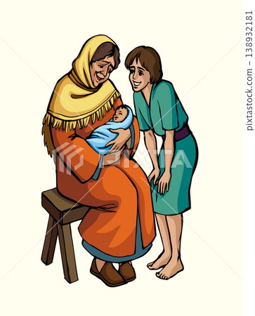 Vector drawing. Mother with baby 138932181
