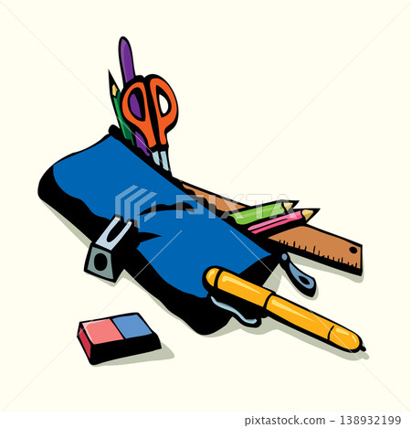 Vector school still life. A stack of pens 138932199