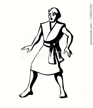 Vector drawing. Fearfull man in ancient dress 138932201