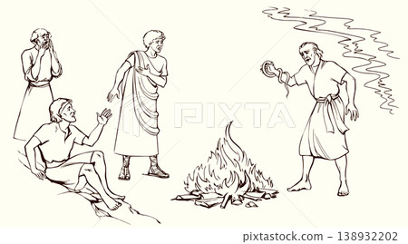 Vector drawing. A snake bit a man's hand 138932202