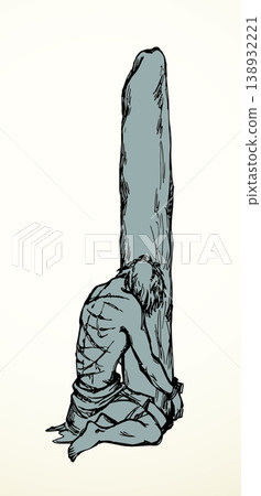Vector drawing. Beaten man tied to a pole Vector drawing. Beaten man tied to a pole 138932221