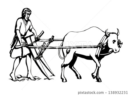 Vector drawing. Old wooden plow 138932231