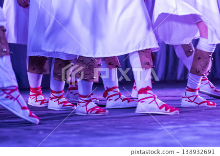 Basque traditional dance, street dances during a celebration Basque traditional dance, street dances during a celebration 138932691